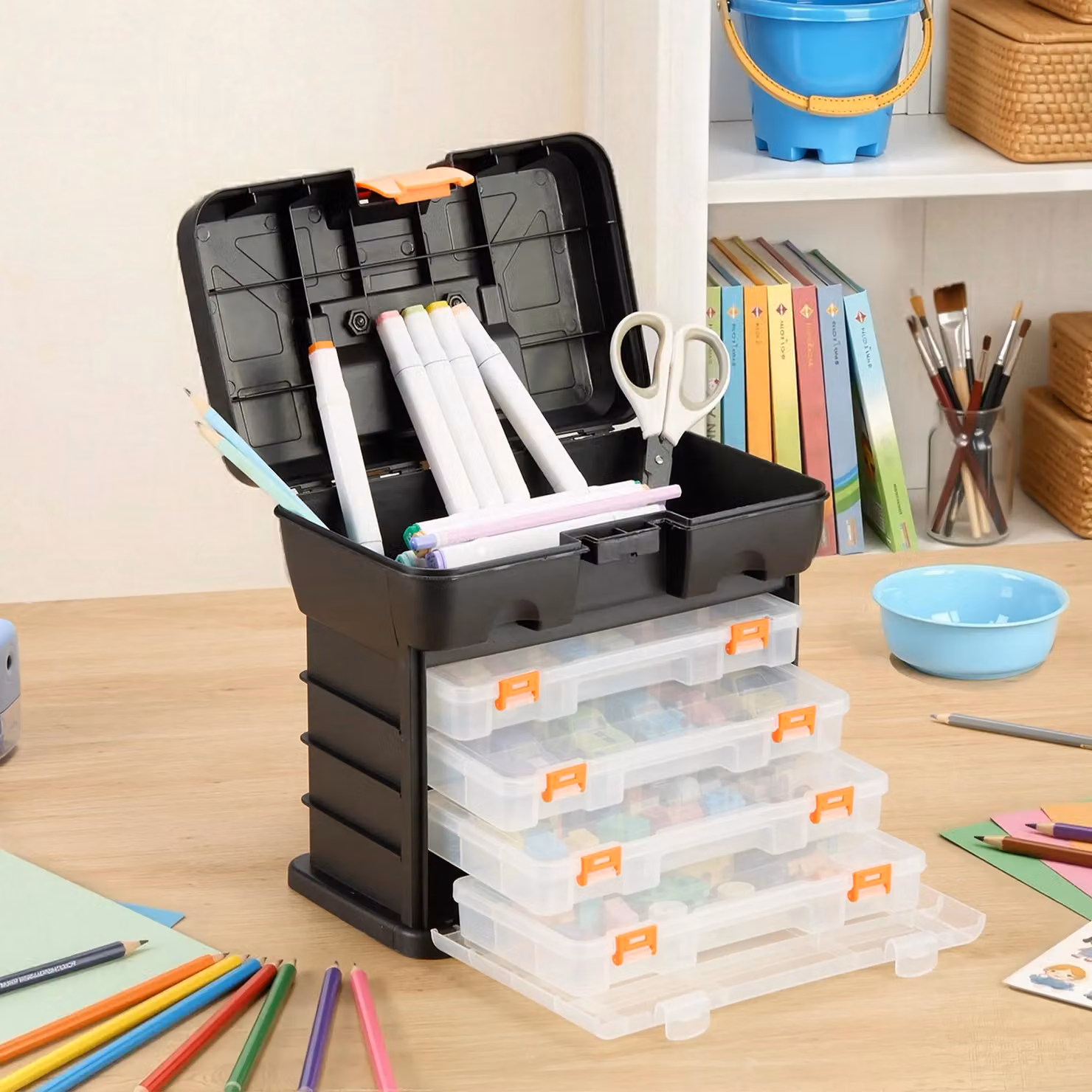 VonHaus Plastic Utility Tool Box Storage Organiser Case in Black with Inserts – 8