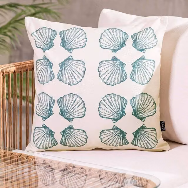 icon Kyoto Fabric Cushion in Small Sea Shell Cream, W/D/H: 43 x 43 x 43 cm