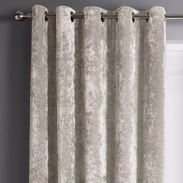 Intimates Blackout Crushed Velvet Eyelet Curtains in Beige, Width: 117 cm, Drop: 229 cm