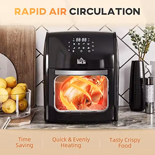 HOMCOM 12L 8-in-1 Digital Air Fryer Oven with Hot Air Function, 1800W, Black – 6