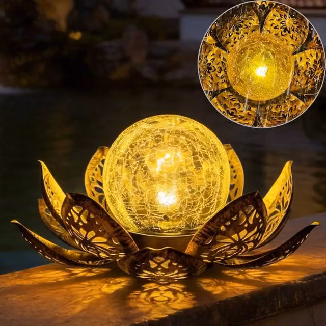 KORVIXA Solar Powered Lotus Flower Lights in Brown – 1
