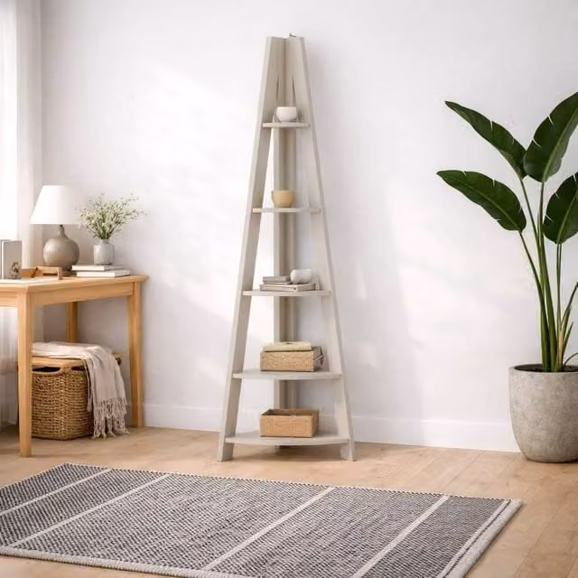 Wyld Haus Athy Grey Corner Ladder Shelving Unit with 4 Shelves