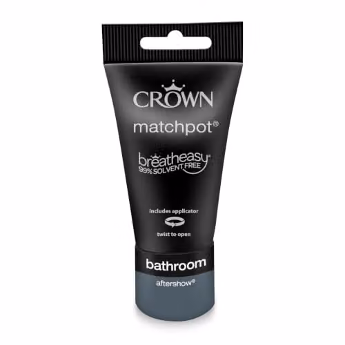 Crown EASYCLEAN BATHROOM Water Based Satin Gloss Paint Tester 40ml - Grey/Blue – 3
