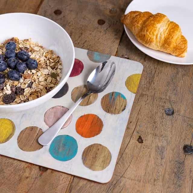 Creative Tops Retro Dotted Cork Non-Slip Placemats, Pack of 6, Multicolour and White