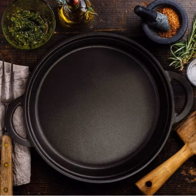 EONLION Uncoated Cast Iron Frying Pan, Black, Diameter: 100 cm