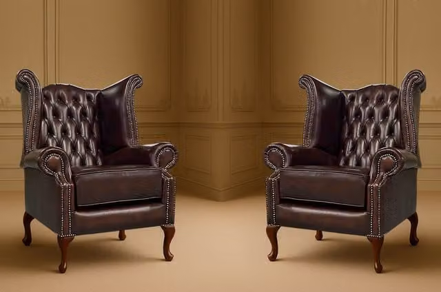 Somnior 2 Seater Leather Chesterfield Wingback Scrolled Arm Chair Set in Dark Brown