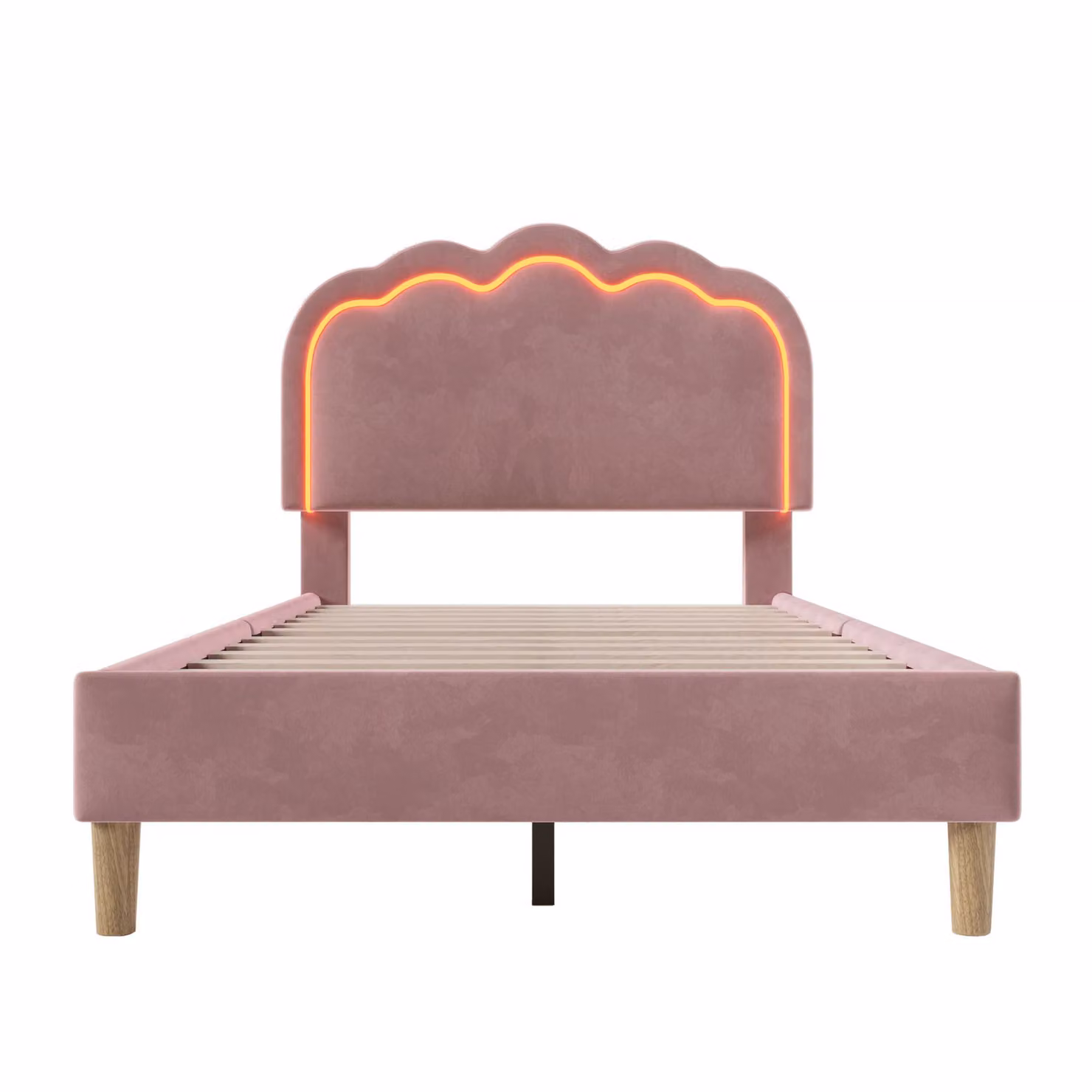 Aosom UK Pink Velvet Upholstered Single Bed with LED Adjustable Headboard and Wooden Slats, L: 197 cm, W: 101 cm, H: 109 cm – 2