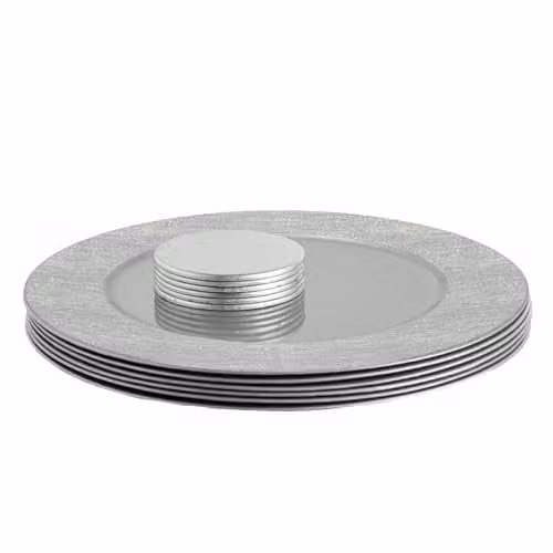 Argon Tableware 12-piece Silver Ribbed Round Charger Plate Set in Melamine Plastic, Diameter: 33 cm