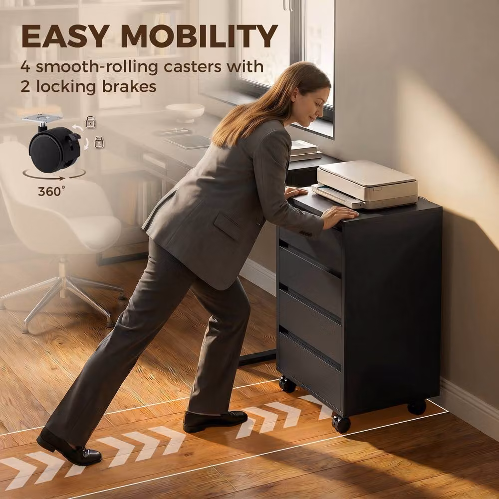 STILVORA 4-Drawer Black Filing Cabinet with Castors – 5