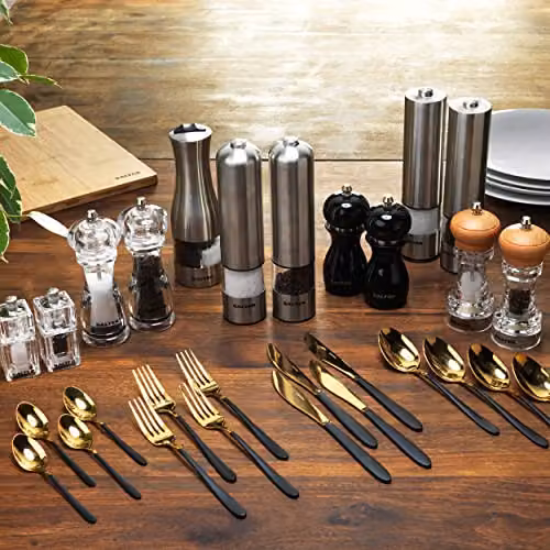 Salter 7606 CLXRUP Modern Black Salt and Pepper Mills with Adjustable Ceramic Rotary Mechanism – 4