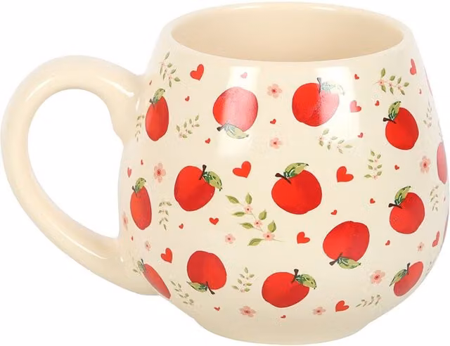 Kingsbury Gifts Multicolour Ceramic Apple Print Rounded Mug, Red