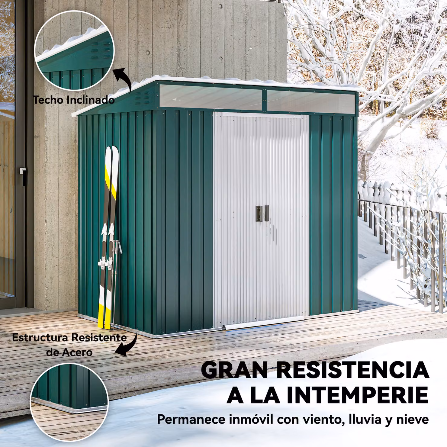 Outsunny Galvanised Metal Garden Storage Shed in Green with Foundation and Lockable Double Sliding Doors – 5