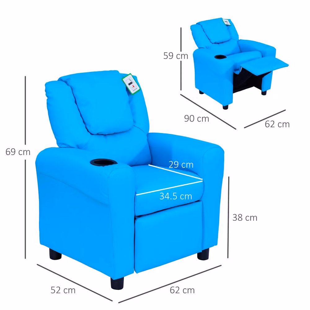 STILVORA Children's Blue Recliner Chair with Footrest and Armrests – 2