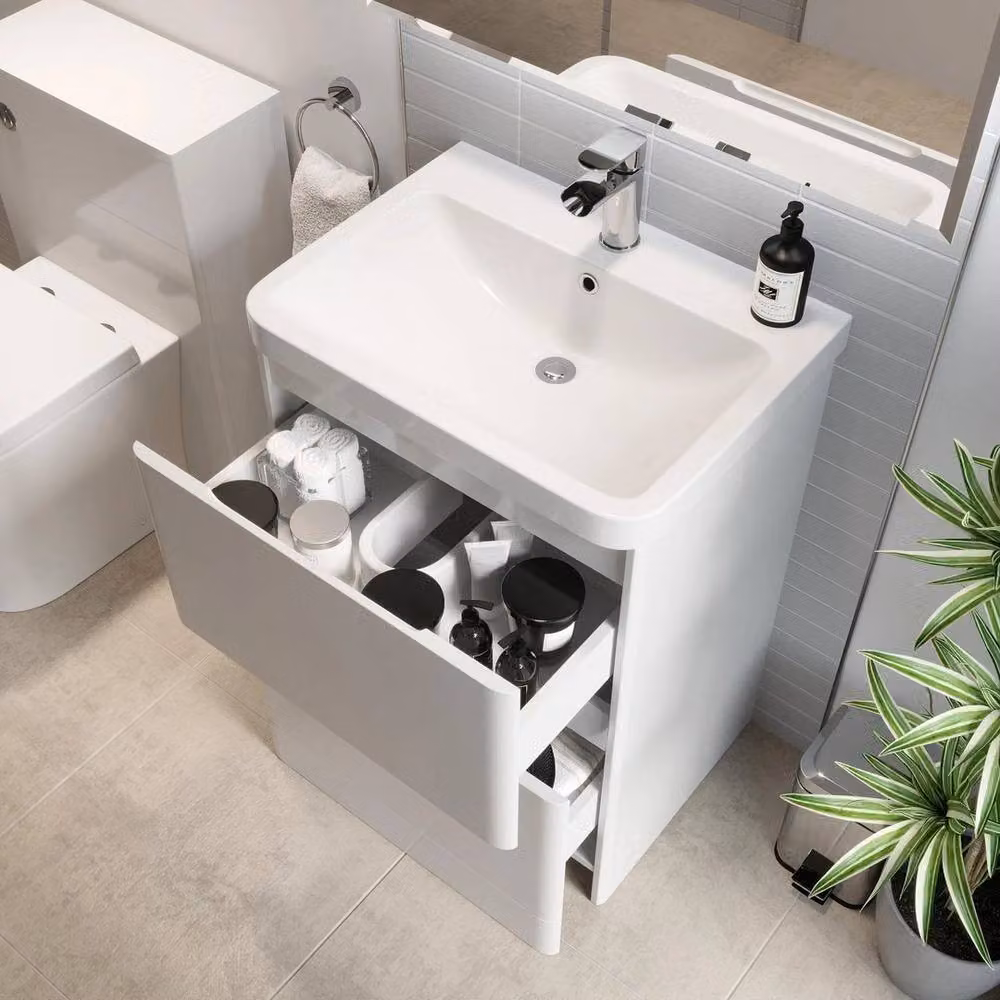 FORGEVIO White Gloss Freestanding Bathroom Vanity Unit with Basin and Soft-Close Doors, W/D/H: 44.0 x 80.0 x 80.0 cm – 2
