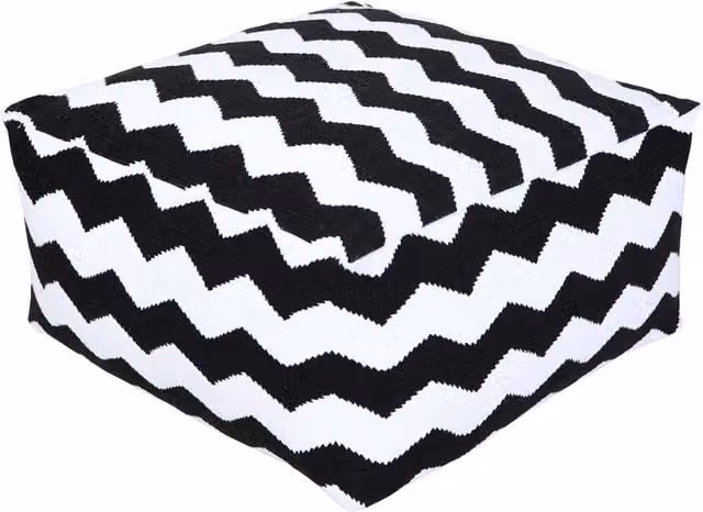 Homescapes Square Geometric Chevron Style Bean Footstool in Black and White, W/D/H: 60 x 60 x 60 cm