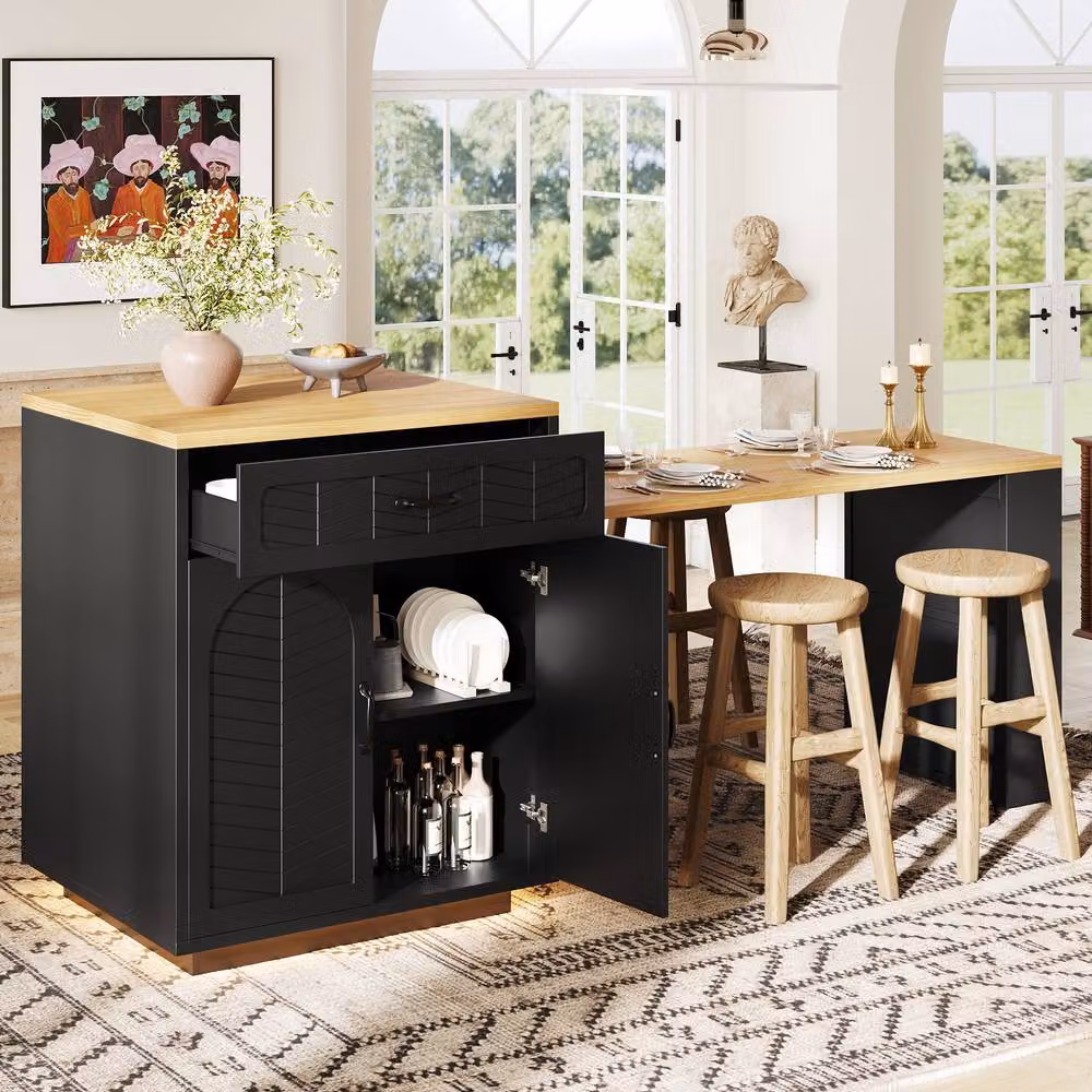 ModernLuxe Kitchen Island Bar Unit with Pull-out Table in Black – 3