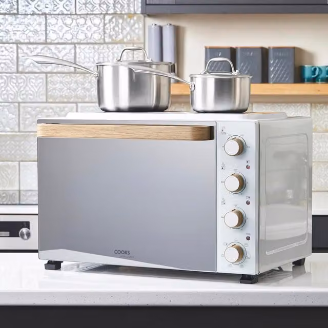 Cooks Professional 48L Mini Oven with 1300W Heating and 1000W Ceramic Hob in Nordic White