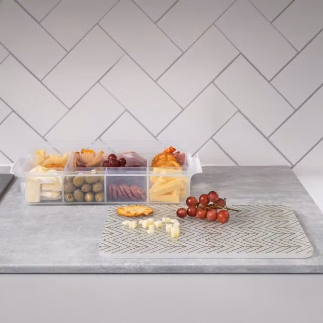 Faberware Large SnackleBox with 11 Snack Dividers and Geometric Patterned Board Lid, White, W: 40.5 cm, D: 30 cm