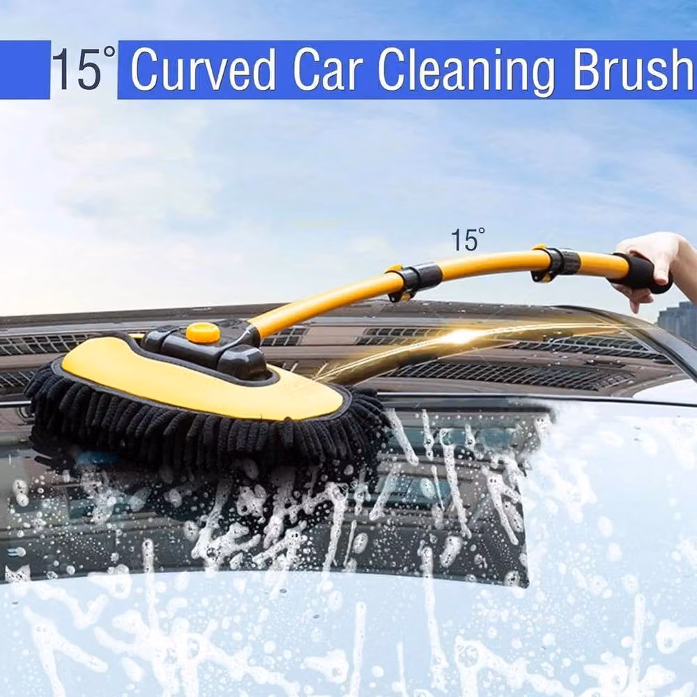NESTLUNE PRO. 15 Degree Curved Microfibre Car Wash Brush with Adjustable Telescopic Handle, Yellow, W: 15 cm, H: 100 cm – 5