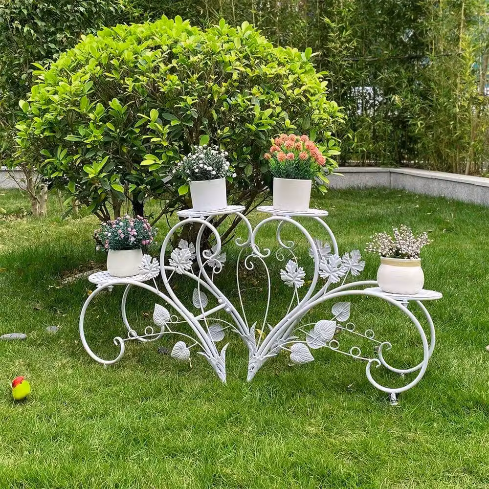EONLION Wrought Iron Plant Shelf in White Matt Metal – 4