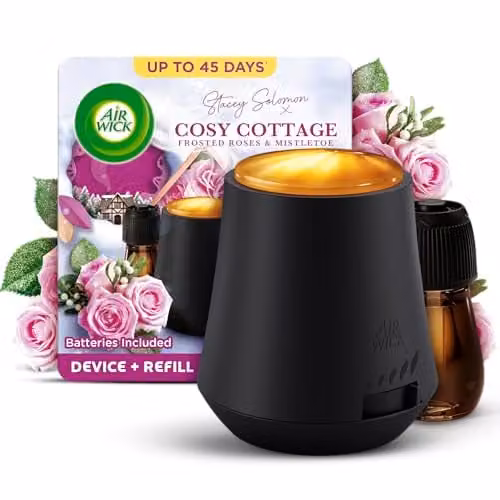 Air Wick Essential Mist Aroma Kit Cosy Cottage Frosted Roses and Snowberry with Natural Essential Oils, 1 x 20ml – 1