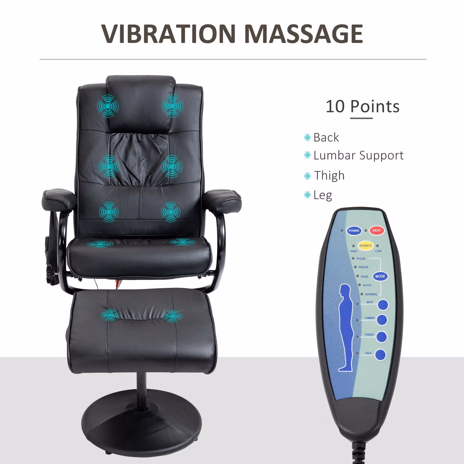 HOMCOM 10-Point Massage Recliner Chair with Ottoman in Black PU Leather – 4