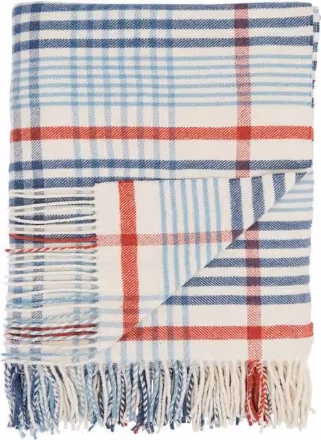 Land & Shore Checked Picnic Throw in Blue and Red
