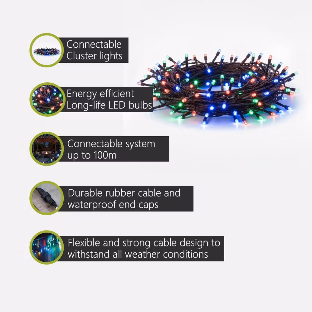 Pegdev RGB LED Cluster Lights with Flash, Multicolour, Black Cable, Connectable, 5m – 2