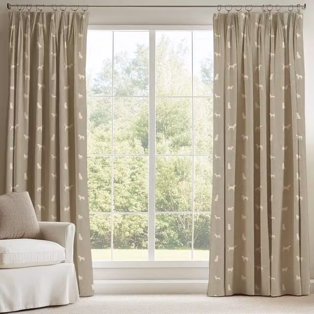 ANTE DECOR Made To Measure Woof Printed Blackout Cotton Curtains in Beige