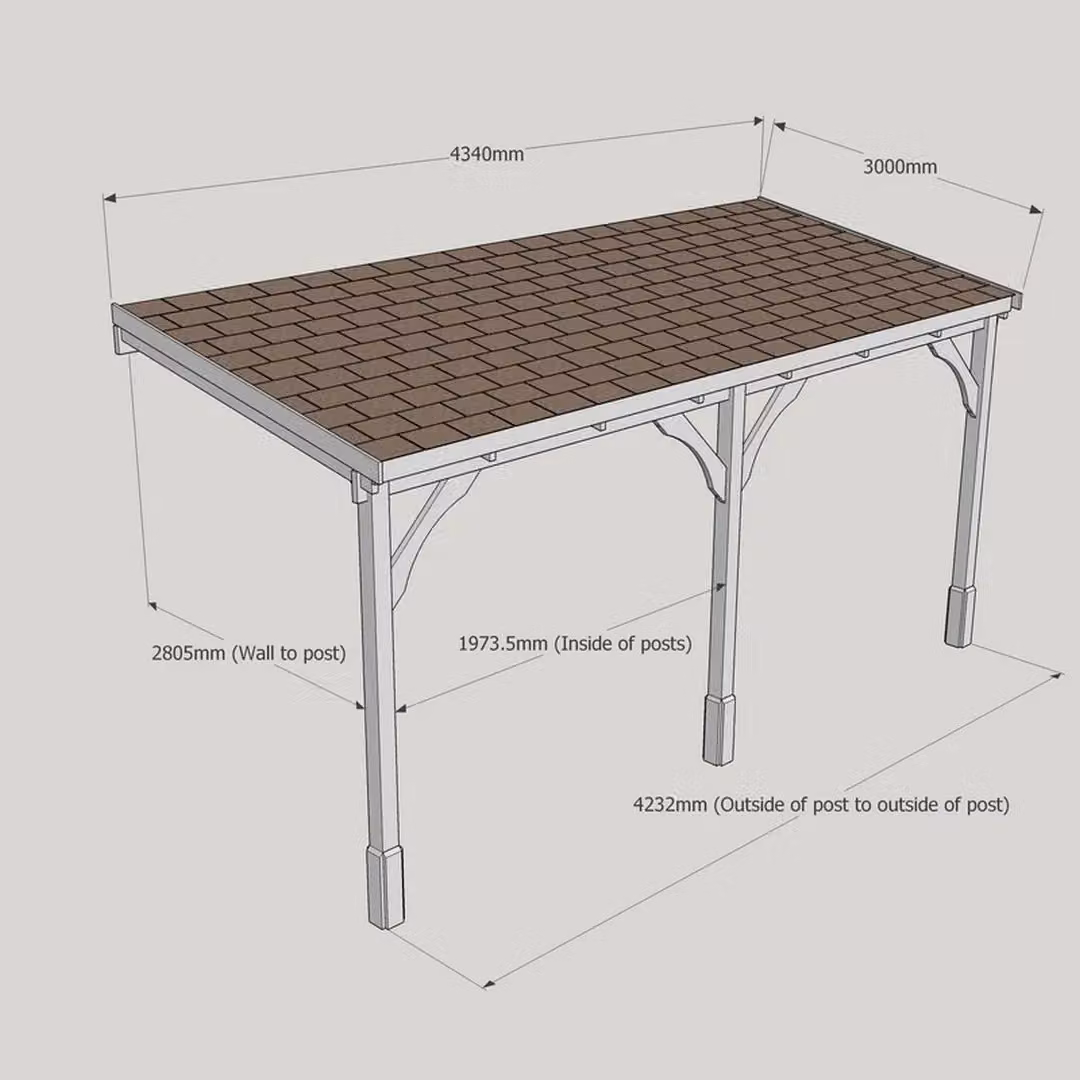 Rutland County Garden Furniture Wood Carport with Bitumen Shingle Roof in Rustic Brown, W: 434 cm, L: 300 cm – 2