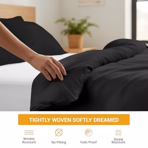 Lazzaro 400 Thread Count Egyptian Cotton 3 Piece Duvet Cover Set with Matching Fitted Sheet and Pillowcase in Black, W/D/H: 135 x 200 cm, 50 x 75 cm, 90 x 190 x 35 cm – 6