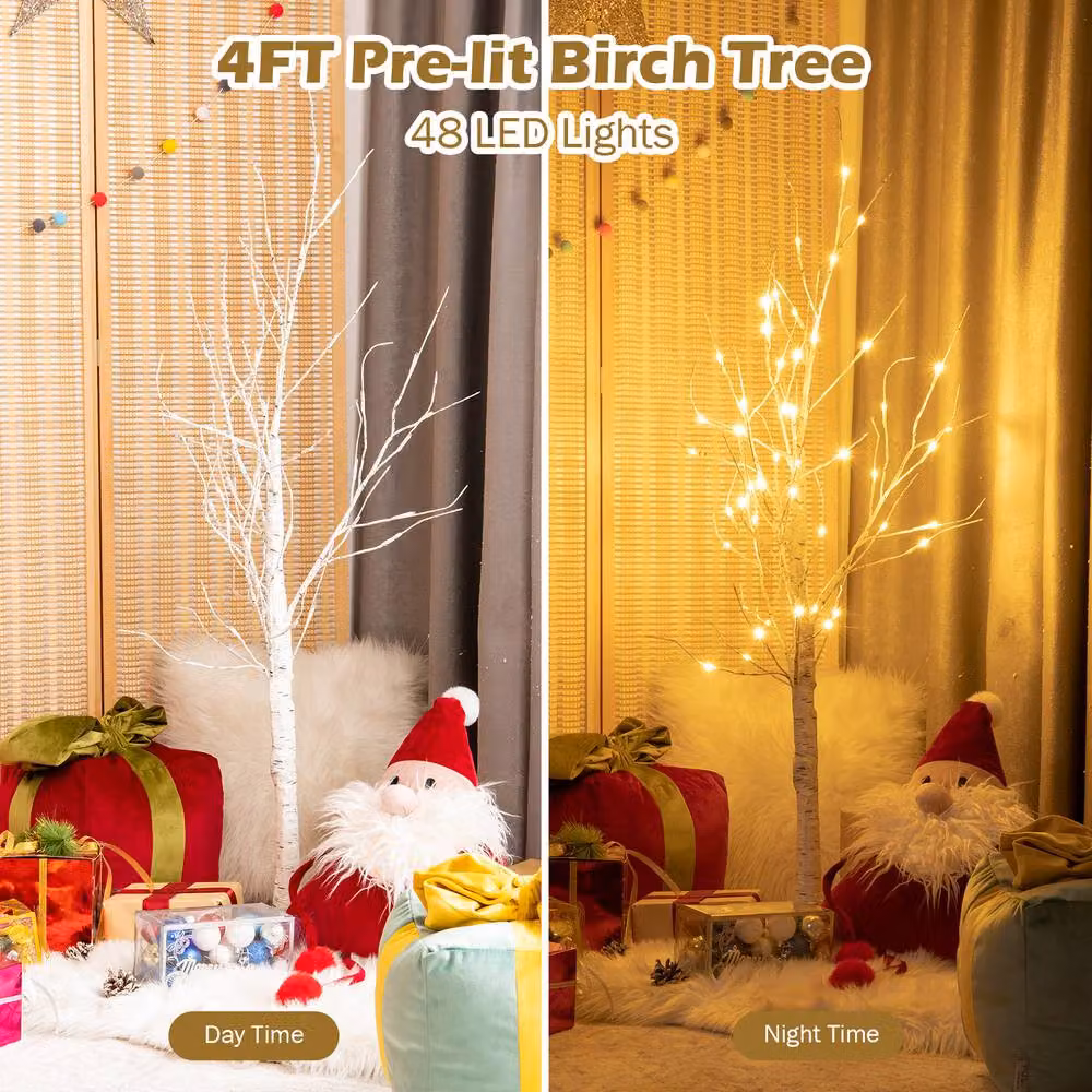 Costway Lighted Artificial White Birch Tree with 48 Warm White LEDs, Height: 121.92 cm – 4