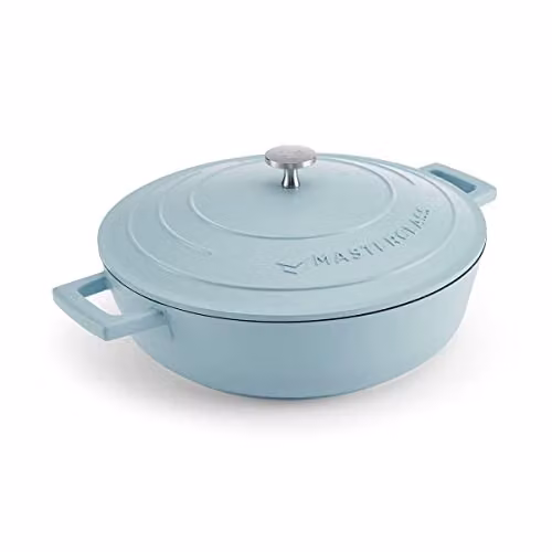 MasterClass Shallow Casserole Dish with Lid, 4L, Sky Blue, Cast Aluminium