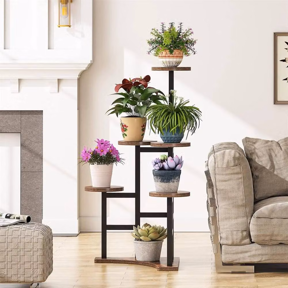 KORVIXA Fortress Shape 6 Tiered Corner Plant Stand in Black Metal – 3