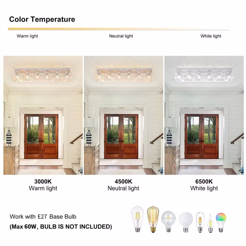 Garwarm 6 Light Metal Farmhouse Dimmable Flush Mount Ceiling Light, White, W: 115 cm, D: 17.5 cm, H: 25 cm – 2