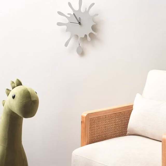Wyld and Coco White Minimalist Analog Wall Clock with Decorative Pendulum, W/H: 27 x 37 cm