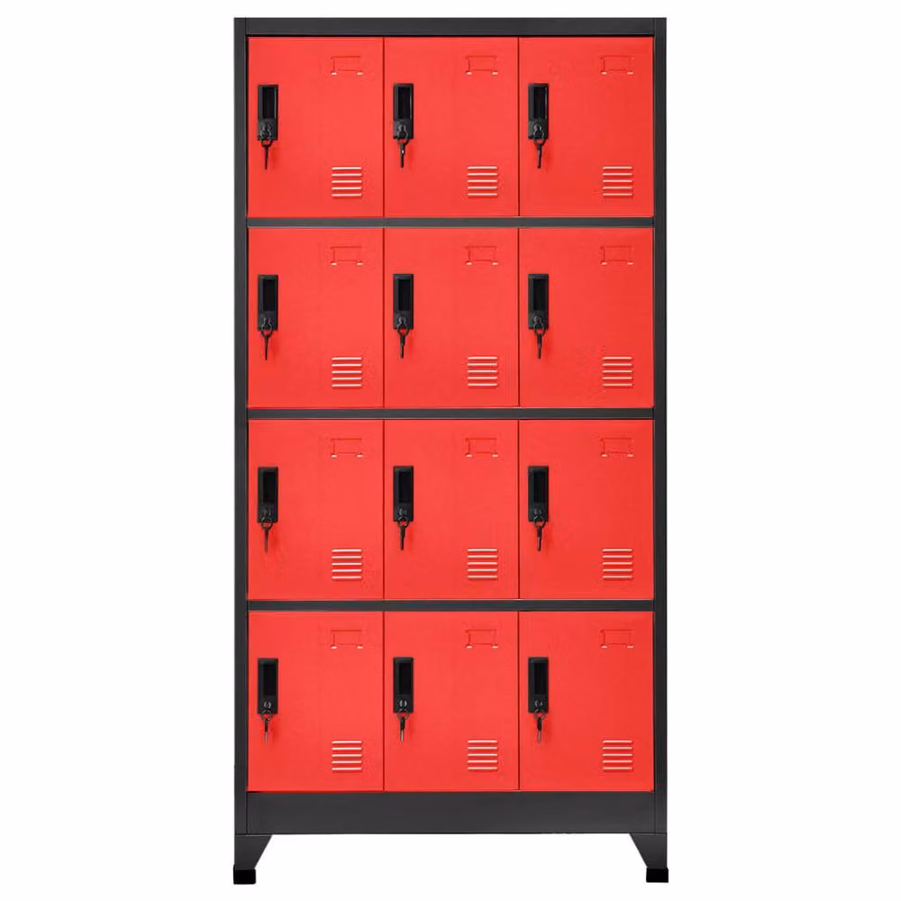 Berkfield Home Modern Steel Locker Cabinet in Anthracite and Red, W/D/H: 90 x 45 x 180 cm – 2