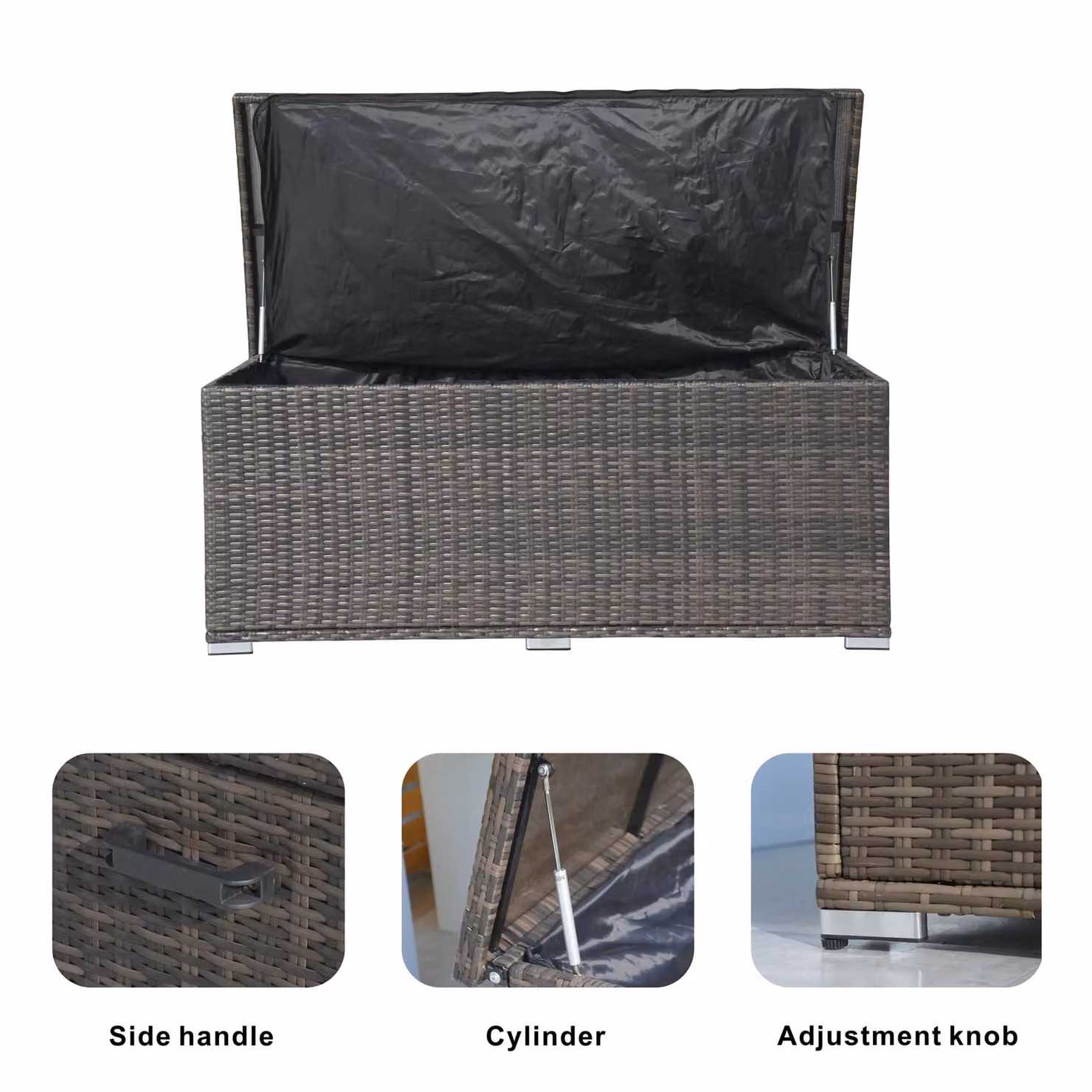 Direct Wicker Large Rattan Outdoor Storage Box with Aluminium Frame, Brown, W: 72 cm, D: 155 cm, H: 64.5 cm – 2