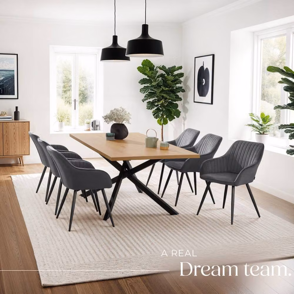 tectake Marilyn Set of 6 Modern Velvet Dining Chairs in Grey and Black – 6