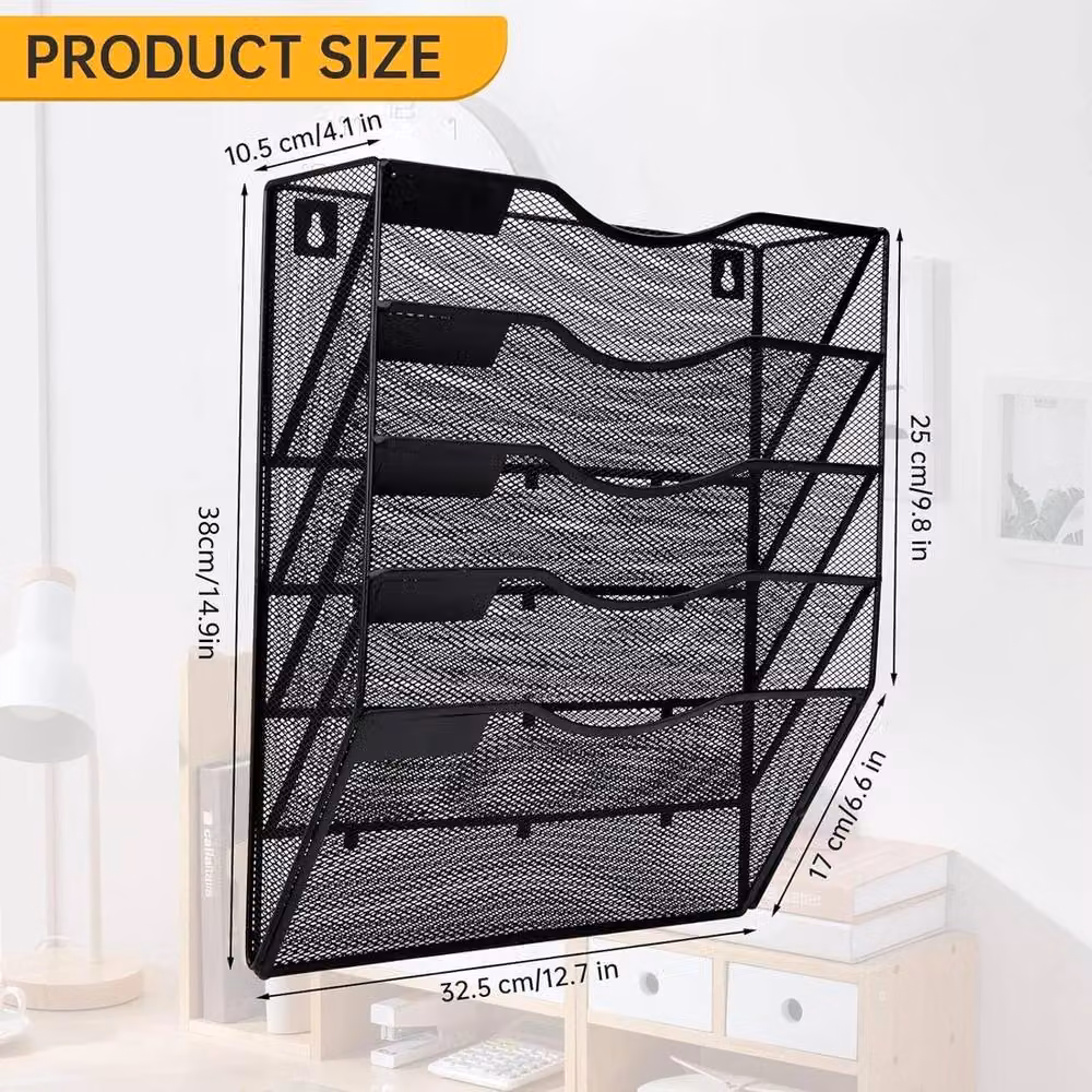 VOGREX 5-Tier Wall Mounted A4 Magazine Rack and Brochure Holder in Matt Black – 2