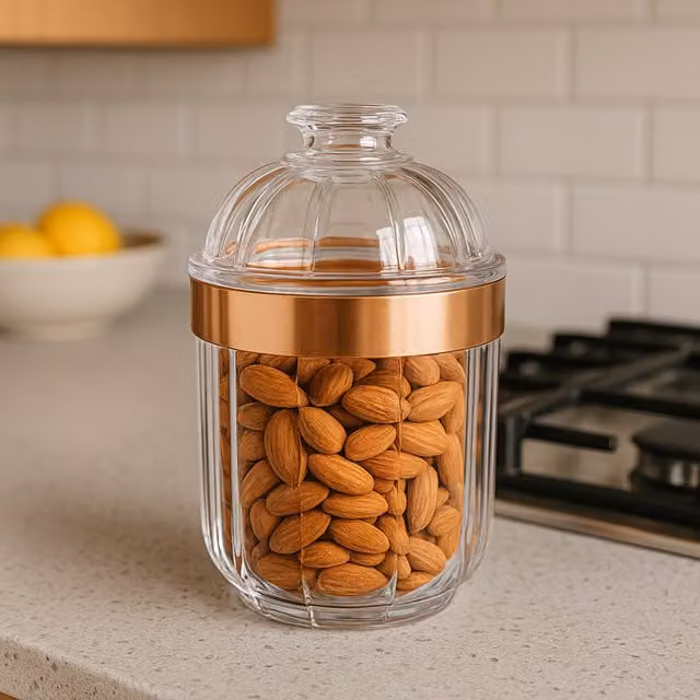 Premier Housewares Transparent Acrylic Canister with Gold Details, W/D/H: 10 x 10 x 15 cm – 2