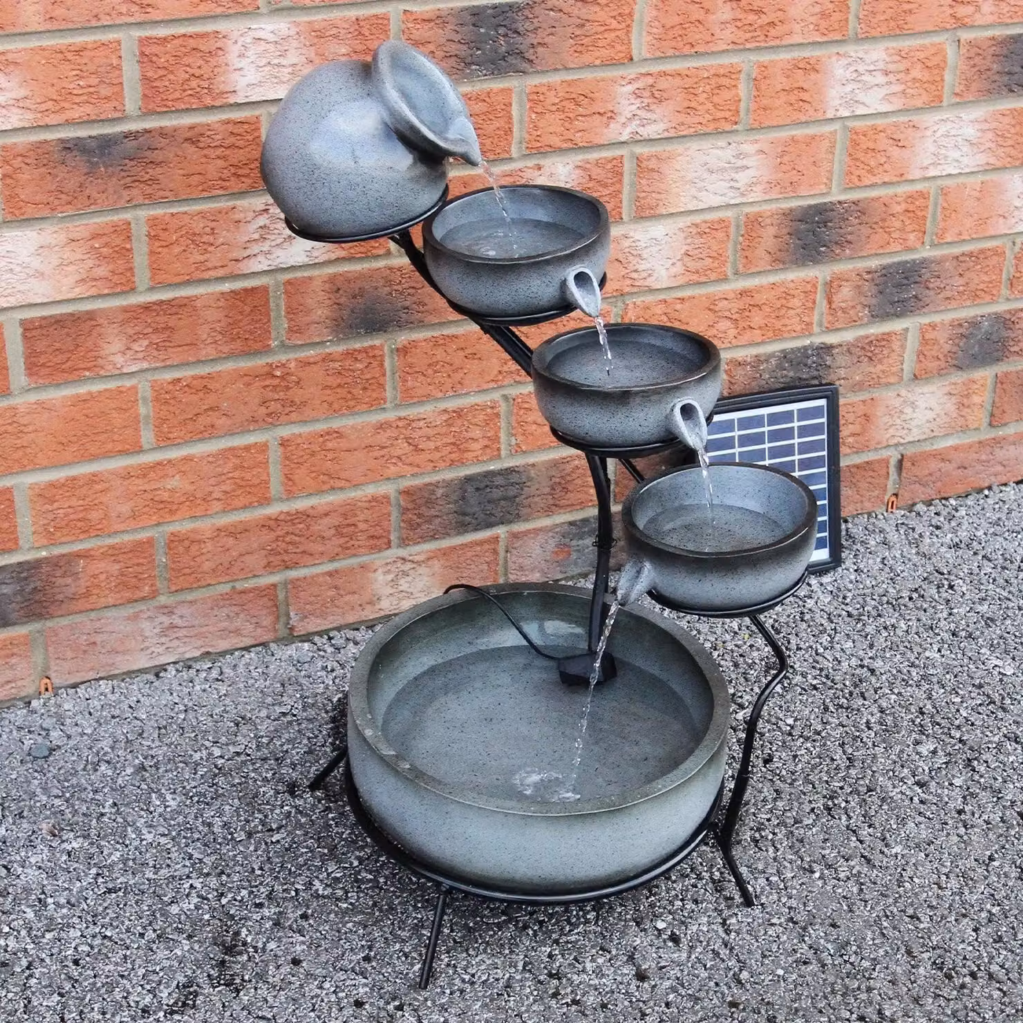 Monstershop Grey 4 Tier Spilling Bowls Solar Water Feature Cascade – 2
