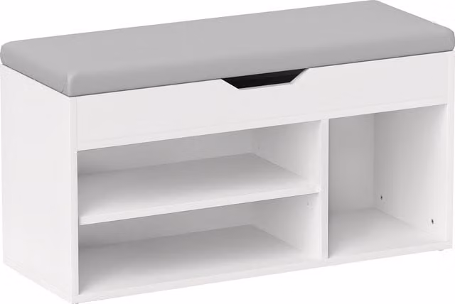 HOMCOM Shoe Cabinet Bench with Padded Synthetic Leather Seat and Hidden Storage in White