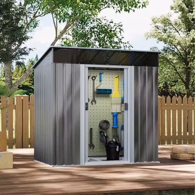 Livingandhome Grey Pent Garden Shed with Transparent Acrylic Window and Galvanised Steel Construction