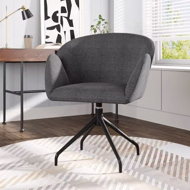 Komore Grey and Black Linen Upholstered Swivel Tub Lounge Armchair
