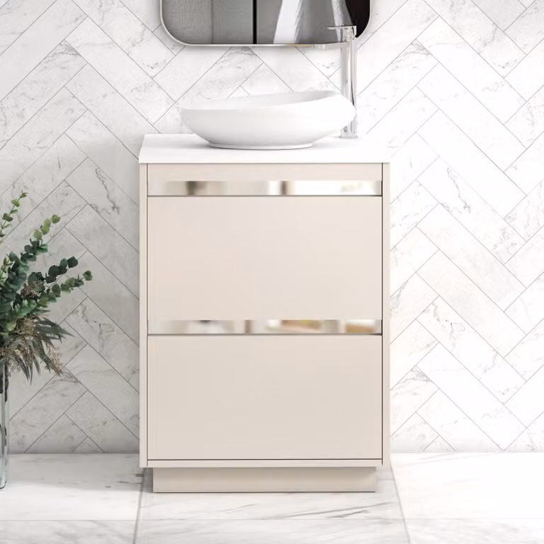 Royal Bathrooms Orion 600mm Warm Taupe Floor Standing 2 Drawer Vanity Unit with Nova Basin and Chrome Accent Trim