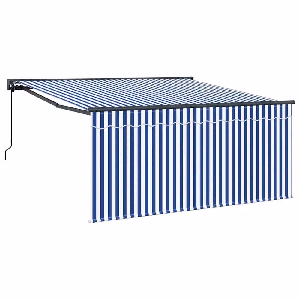 Berkfield Home Manual Retractable Folding Arm Awning in Blue and White, W: 350 cm, D: 250 cm – 3