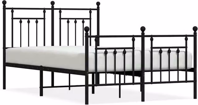 Berkfield Home Metal Bed Frame with Headboard and Footboard, Black, W/D/H: 135 x 190 cm Double – 1