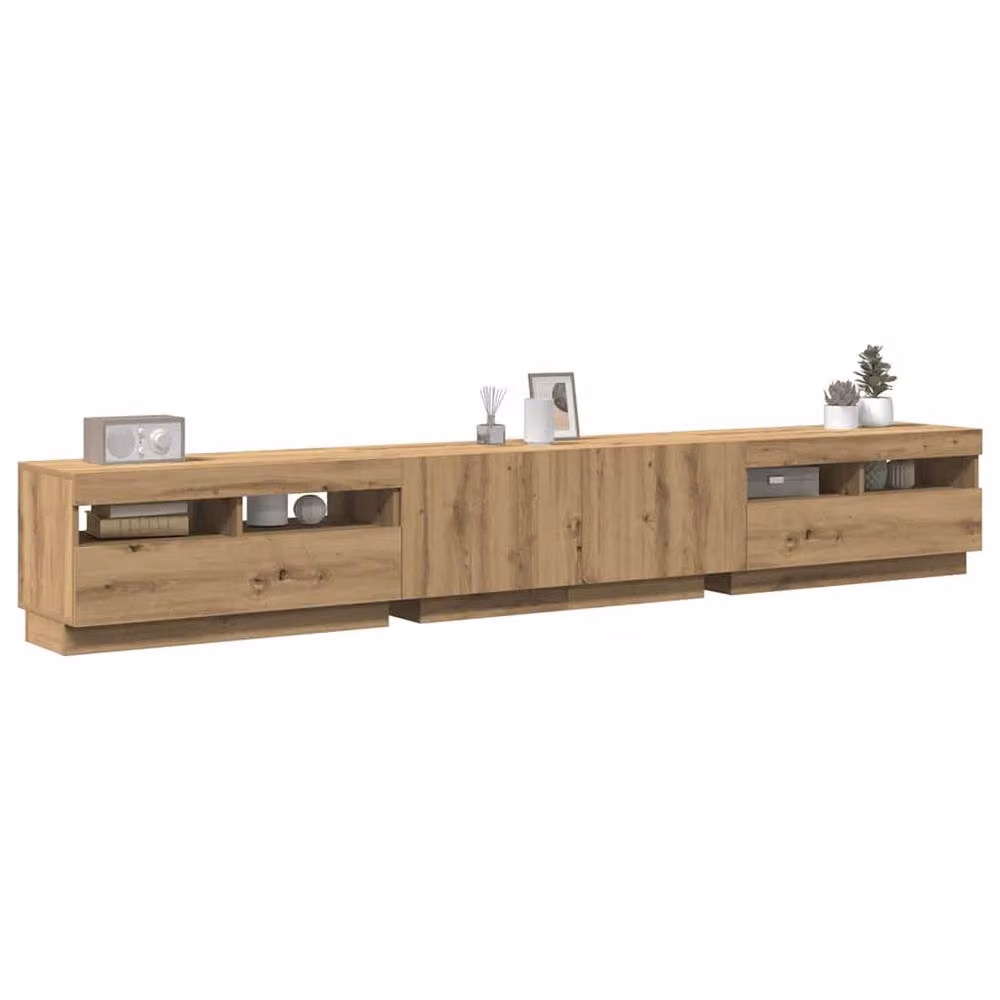 Berkfield Home Artisan Oak TV Cabinet with LED Lights in Brown, W/D/H: 260 x 35 x 40 cm – 2