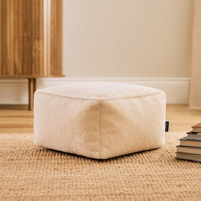 ICON Amara Boucle Square Footstool Bean Bag in Cream – 1